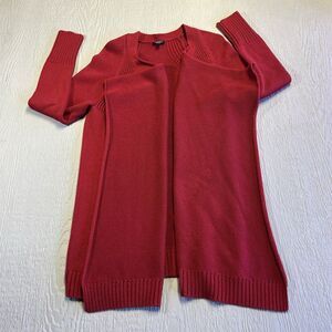 TALBOTS Brick Red Open Cascading Cardigan Duster Sweater Coat Size M Xmas Color